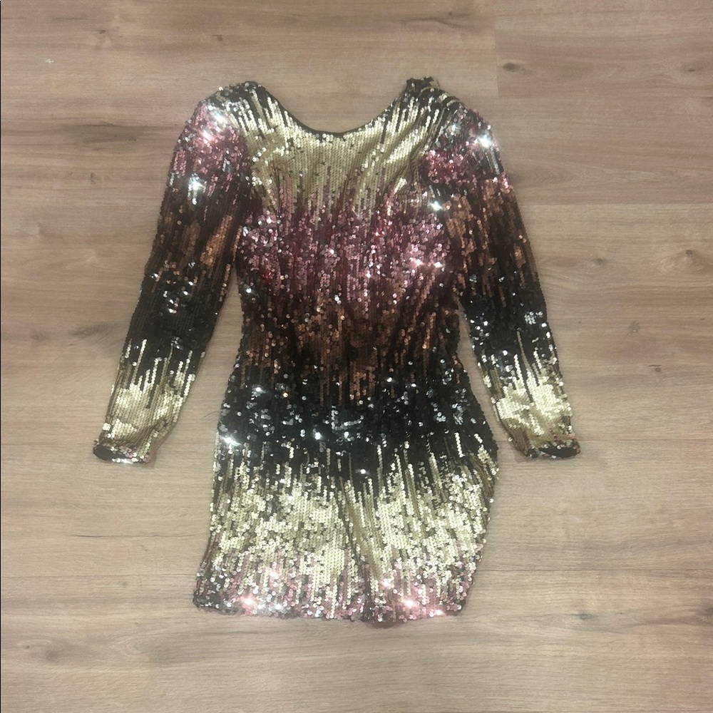 Zara Sequin Dress with Gold and Pink Accents